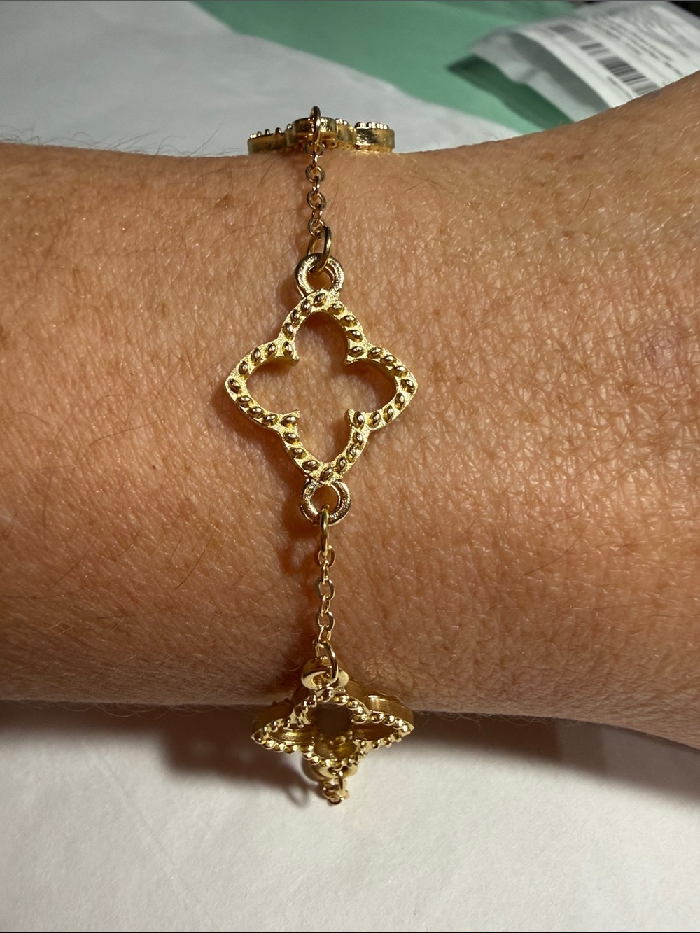 Gold Tone Clover-Link Delicate Bracelet - Adjustable 7”-10”Women Jewelry